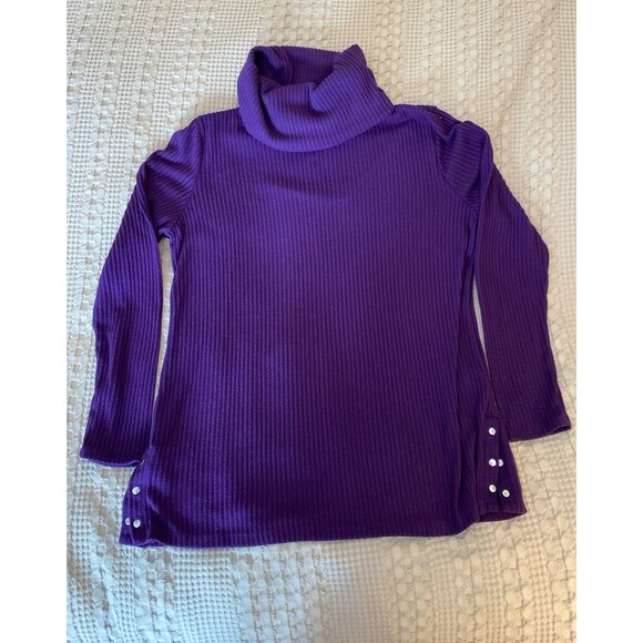 Liz Claiborne Womens Sweater Plus Sz XL Turtleneck Plum Purple Ribbed Fuzzy Knit - Picture 4 of 12